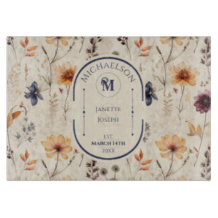 Boho Wildflower Blumenstrauß Personalisiertes Hoch Schneidebrett