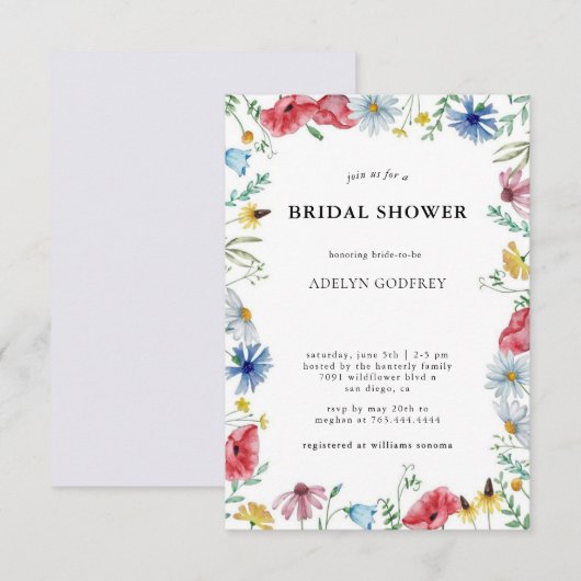 Boho Wildflower Bridal Shower Einladung (Vorne/Hinten)