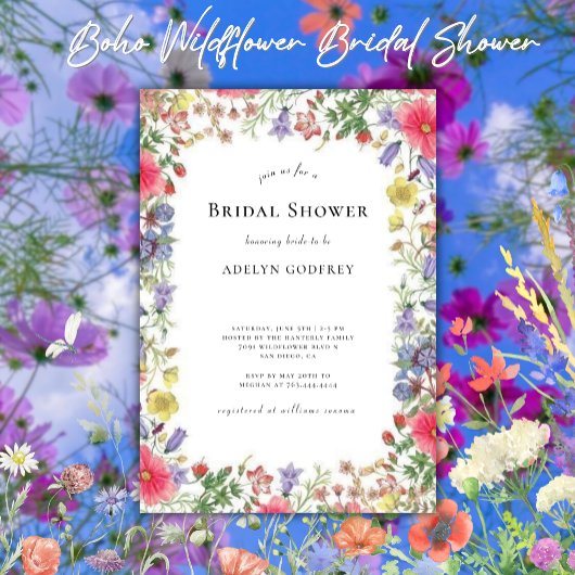 Boho Wildflower Bridal Shower Einladung
