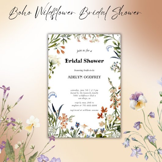  Boho Wildflower Bridal Shower minimal Einladung