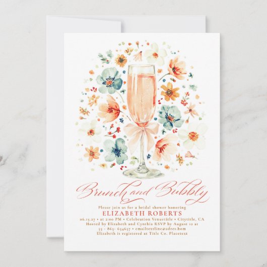 Boho Wildflower Brunch and Bubbly Bridal Shower Einladung (Vorderseite)