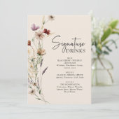 Boho-Wildflower-Drinks-Hochzeit Menükarte (Stehend Vorderseite)