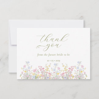 Boho Wildflower Elegant Bridal Shower  Dankeskarte