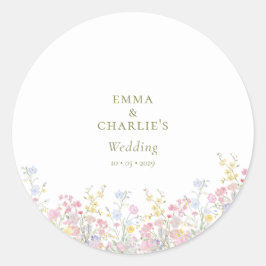 Boho Wildflower Elegant Wedding Runder Aufkleber