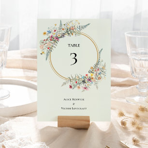 Boho-Wildflower-Farn-Mintgrüne-Hochzeit Tischnummer