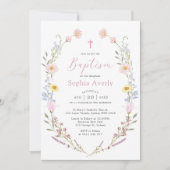 Boho Wildflower Floral Girl Baptism Einladung (Vorderseite)