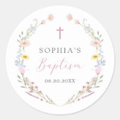Boho Wildflower Floral Girl Baptism Runder Aufkleber (Vorderseite)