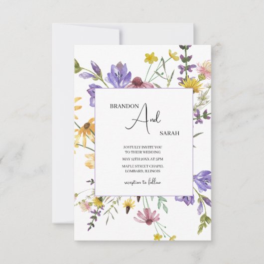 Boho Wildflower Garden White Wedding Einladung (Vorderseite)