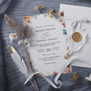 Boho-Wildflower-Garten Budget QR-Code Hochzeit Einladung