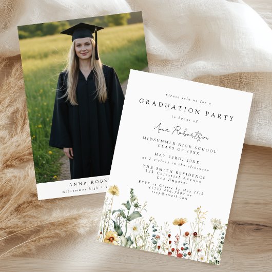 Boho Wildflower Graduation Party Photo Einladung