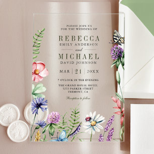 Boho Wildflower-Hochzeit Acryleinladungen