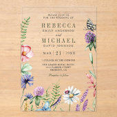 Boho Wildflower-Hochzeit Acryleinladungen (Vorderseite)