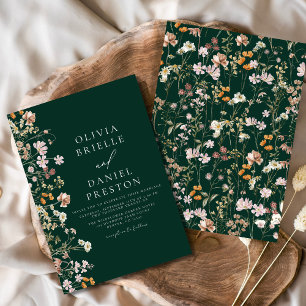 Boho-Wildflower-Hochzeit im Smaragdgrünen Garten Einladung