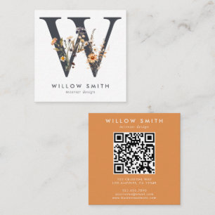 Boho Wildflower Initial W QR-Code Quadratische Visitenkarte