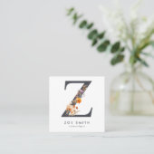 Boho-Wildflower-Initial Z-QR-Code Quadratische Visitenkarte (Stehend Vorderseite)