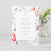 Boho wildflower lavender all in one QR wedding Einladung (Stehend Vorderseite)