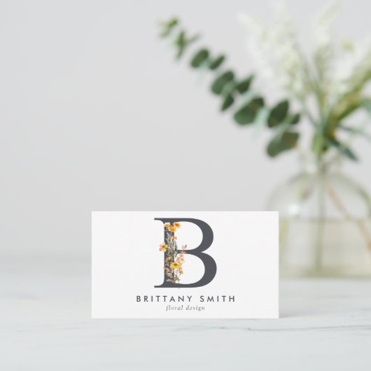 Boho Wildflower Monogram Initial B Visitenkarte (Stehend Vorderseite)