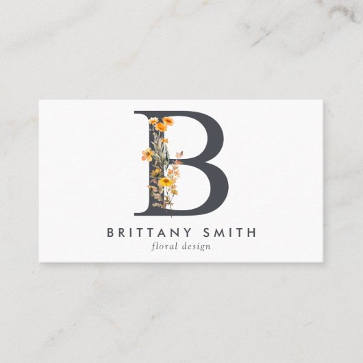 Boho Wildflower Monogram Initial B Visitenkarte (Vorderseite)