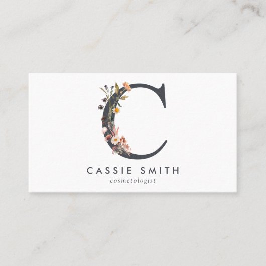 Boho Wildflower Monogram Initial C Visitenkarte (Vorderseite)