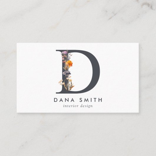 Boho Wildflower Monogram Initial D Visitenkarte (Vorderseite)