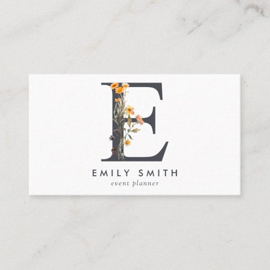 Boho Wildflower Monogram Initial E Visitenkarte (Vorderseite)
