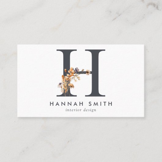 Boho Wildflower Monogram Initial H Visitenkarte (Vorderseite)