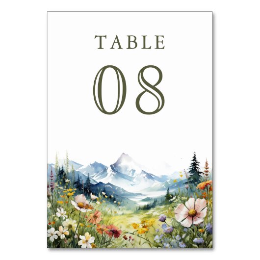 Boho Wildflower Mountain Meadow Wedding Tischnummer (Rückseite)