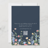 Boho Wildflower Navy Blau QR Code RSVP Hochzeit Einladung (Rückseite)