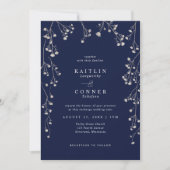 Boho Wildflower Navy Blue Baby's Breath Wedding Einladung (Vorderseite)
