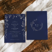 Boho Wildflower Navy Blue Baby's Breath Wedding Einladung