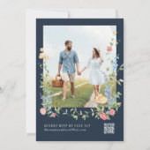 Boho Wildflower Navy Foto QR Code RSVP Hochzeit Einladung (Rückseite)