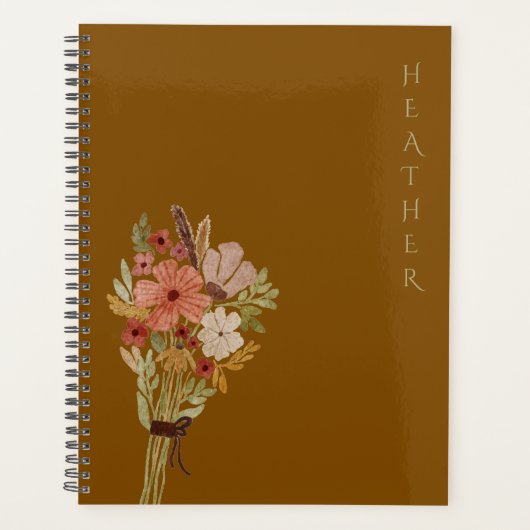 Boho Wildflower Personalisiertes Braunes Geschenk Planer (Vorderseite)