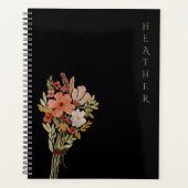 Boho Wildflower Personalisiertes Schwarzes Geschen Planer (Vorderseite)
