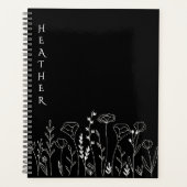 Boho Wildflower Personalisiertes Schwarzes Geschen Planer (Vorderseite)