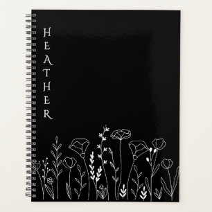Boho Wildflower Personalisiertes Schwarzes Geschen Planer