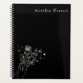 Boho Wildflower Personalisiertes Schwarzes Geschen Planer (Vorderseite)