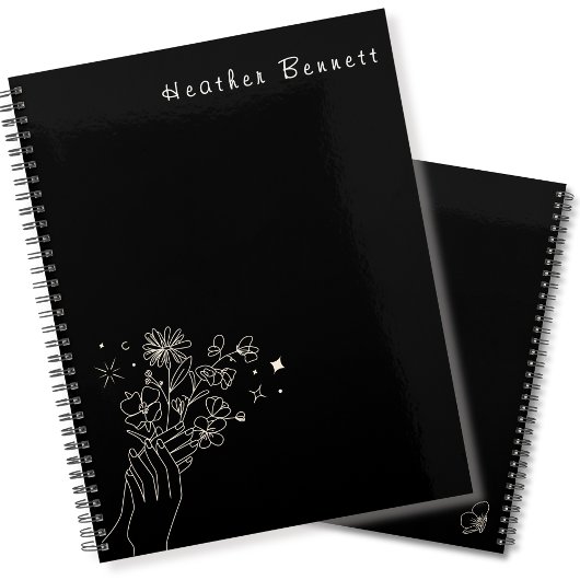 Boho Wildflower Personalisiertes Schwarzes Geschen Planer