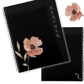 Boho Wildflower Personalisiertes Schwarzes Geschen Planer
