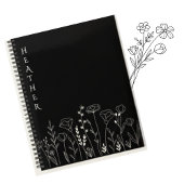 Boho Wildflower Personalisiertes Schwarzes Geschen Planer