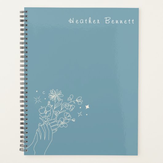 Boho Wildflower Personalisiertes Teal Geschenk für Planer (Vorderseite)