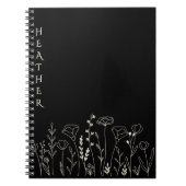 Boho Wildflower Personalized Black Gift for Her Notizblock (Vorderseite)