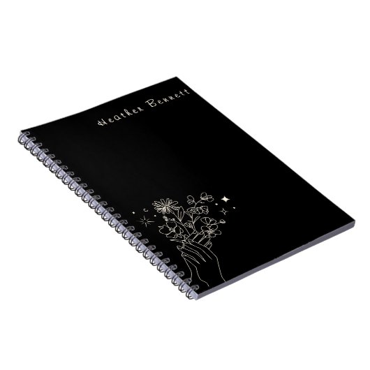 Boho Wildflower Personalized Black Gift for Her Notizblock (Rechte Seite)