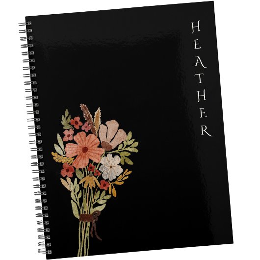 Boho Wildflower Personalized Black Gift for Her Planer