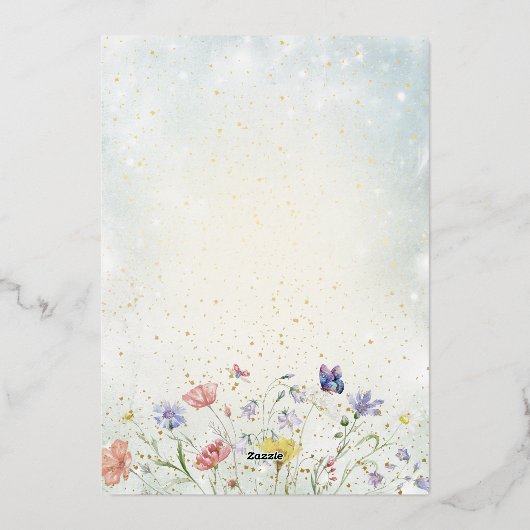 Boho Wildflower Rustic Green Wedding Folieneinladung (Rückseite)