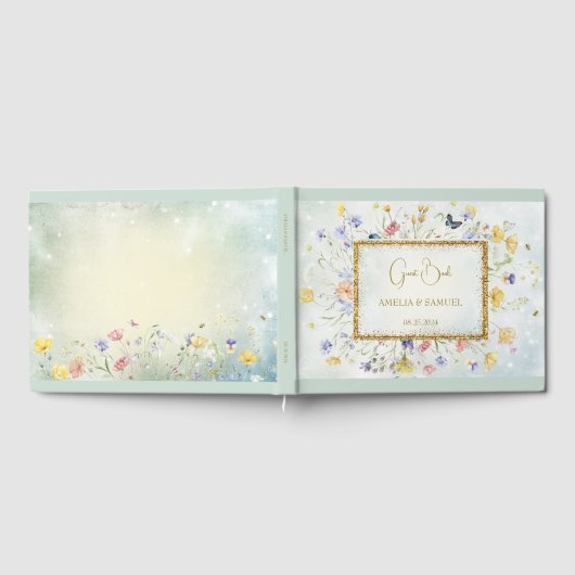 Boho Wildflower Rustic Green Wedding Gästebuch (Voll)