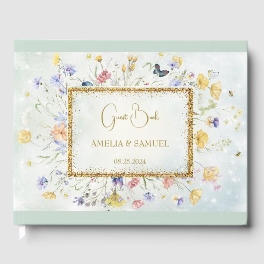 Boho Wildflower Rustic Green Wedding Gästebuch (Vorderseite)