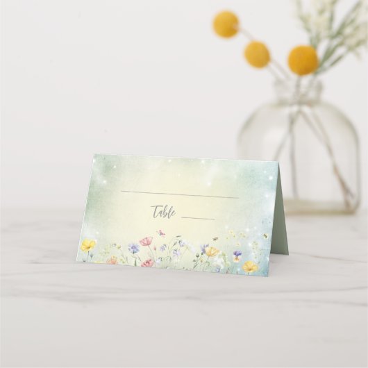 Boho Wildflower Rustic Green Wedding Platzkarte (Vorderseite)