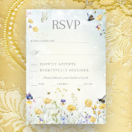 Boho Wildflower Rustic Green Wedding RSVP Card