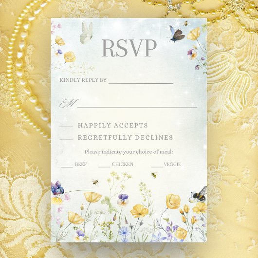 Boho Wildflower Rustic Green Wedding RSVP Card
