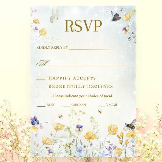 Boho Wildflower Rustic Green Wedding RSVP Card
